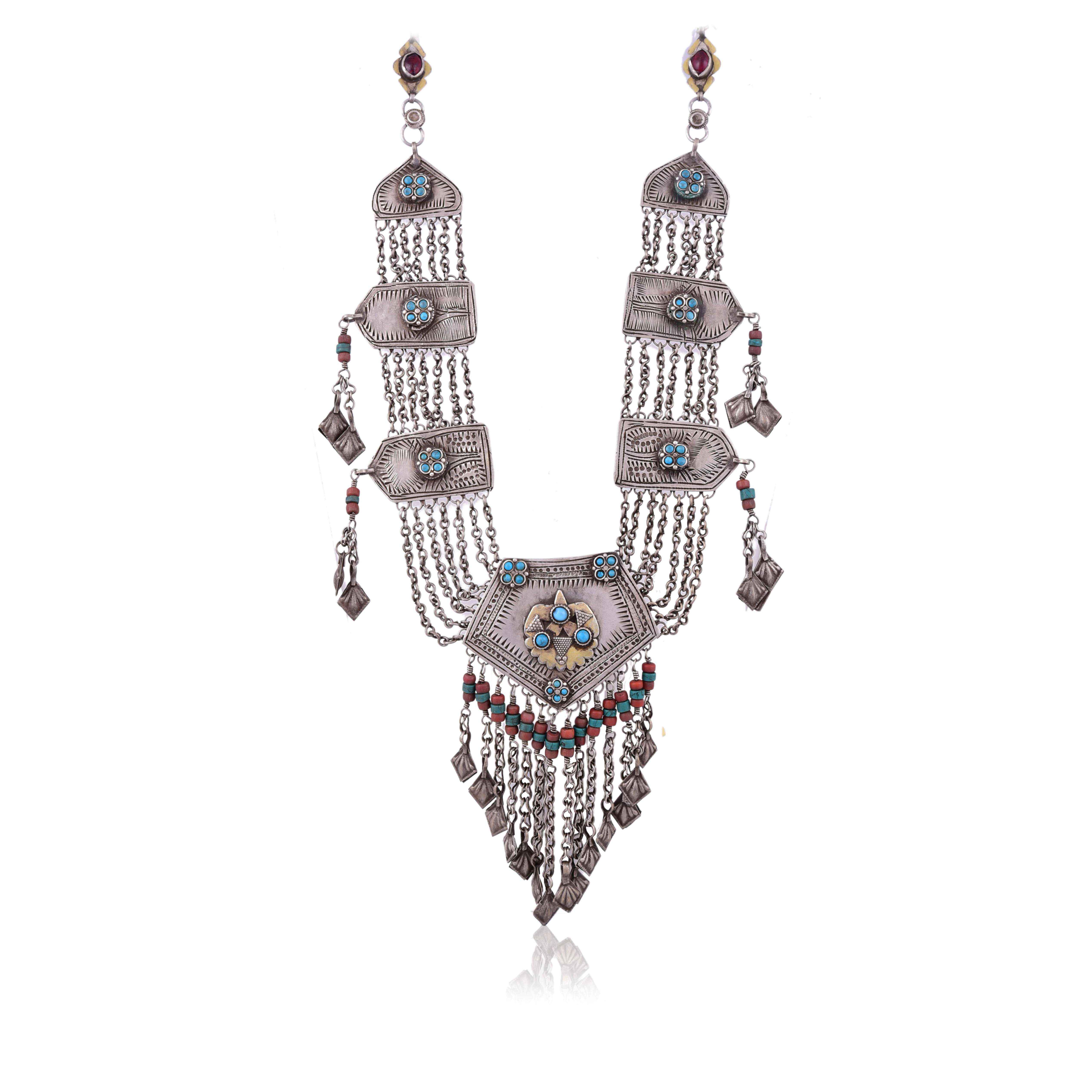 Vintage Silver  stone Afghan necklace :SKU5924